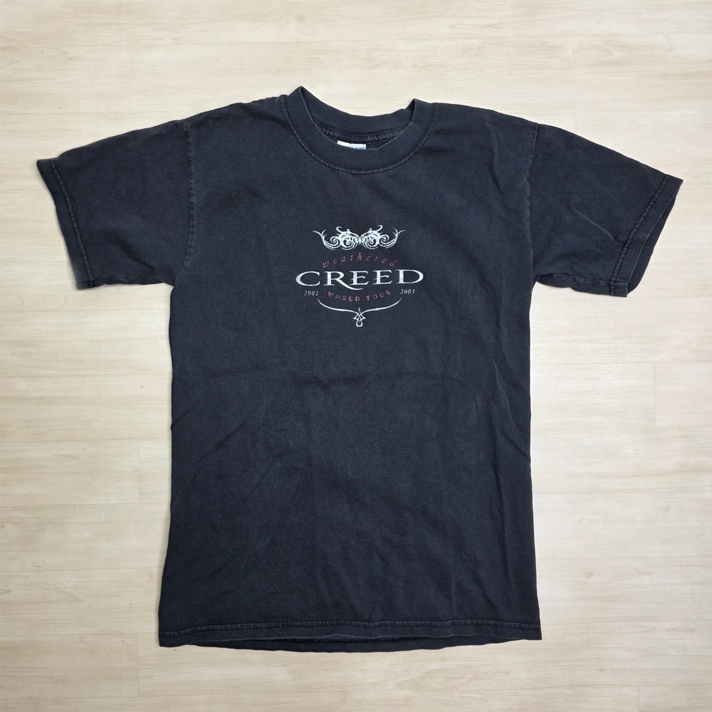 Vintage Creed Weathered World Tour 2002 2003 T-Shirt Mens Small Faded Black Y2K